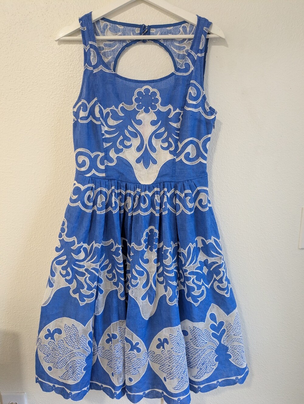 Tracy Reese Blue and White Embroidered Fit & Flare Dress